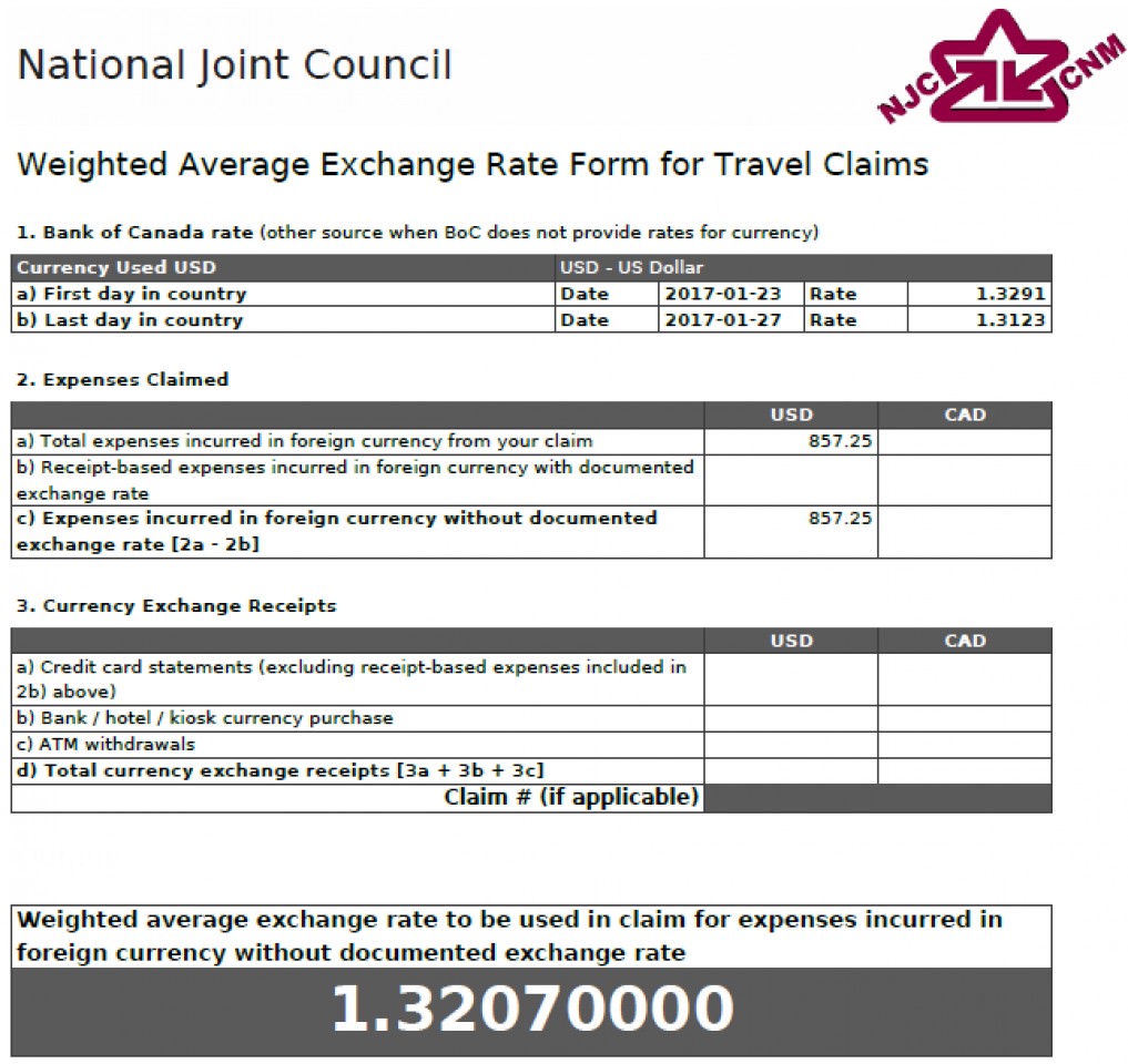 Figure 3 - NJC Foreign Currency Exchange Rate Form
